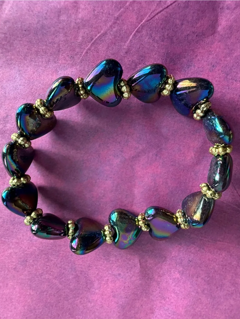 Iridescent Purple Heart Stretch Bracelet by